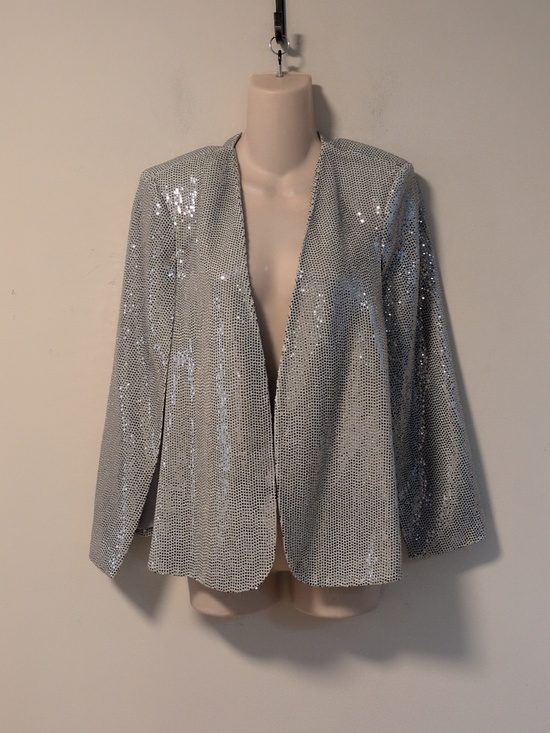 Zara Silver Sequin Cape Blazer S - Picture 7 of 16